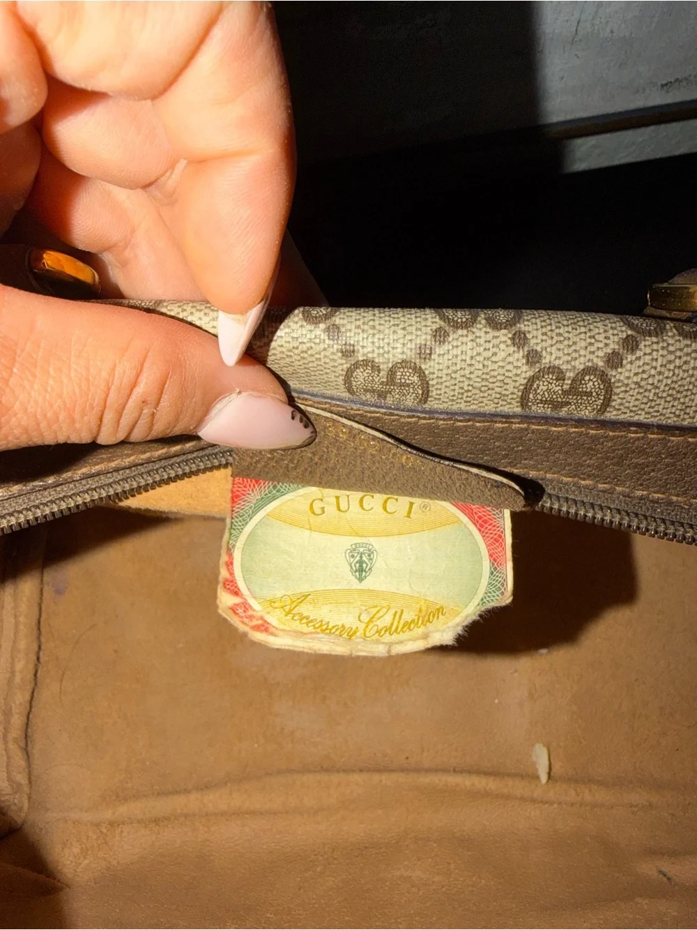 Gucci Beige GG Canvas Satchel with Brown Leather and Signature Web